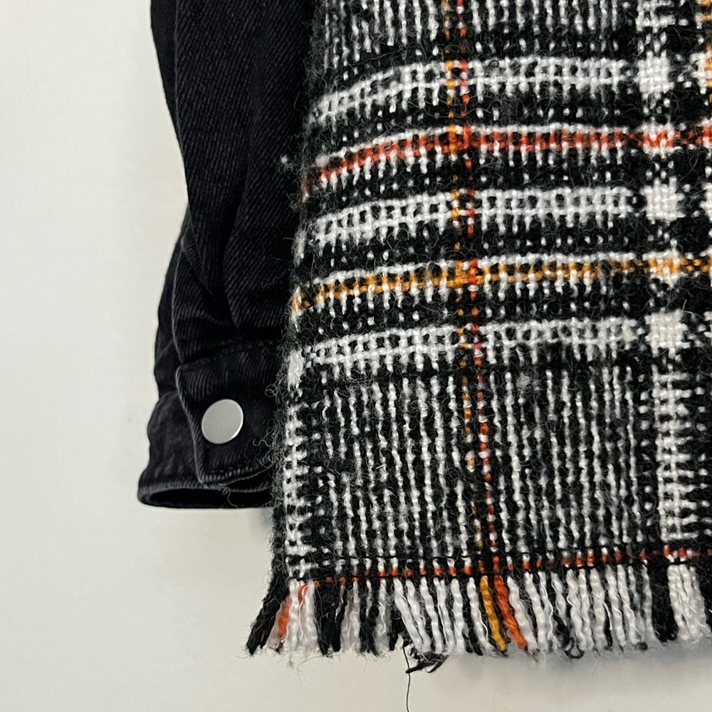 Zara Black Orange Tweed Washed Denim Fall Over-shirt Jean Jacket - Picture 6 of 11